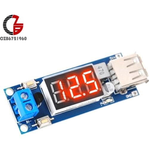 DC 4.5-40V to 5V 2A DC-DC Step Down Buck Converter Module USB Charger Power Transformer LED Display Voltmeter Voltage Meter