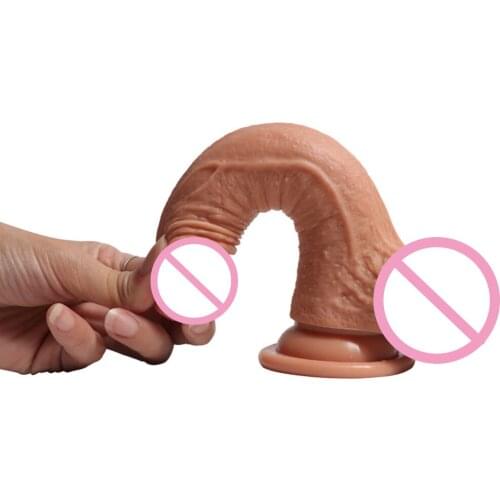 Realistic Double-layered Dildo Liquid Silicone Penis With Strong Suction Cup 7.1inch AC
