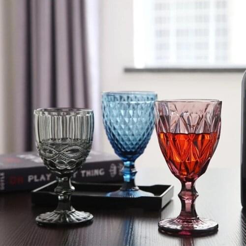 Relief Glass Goblet 2 pcs / lot Color Retro Juice for Drinking Cup Spirits Wedding Party Wine Glasses 300ml 240ml