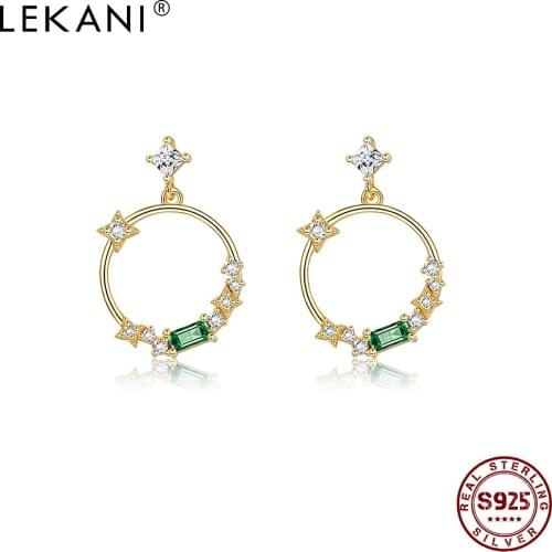 S925 Sterling Silver For Women Jewelry Shining Crystal Zircon Circle Wreath Drop Earrings Trendy Gold Color Earring