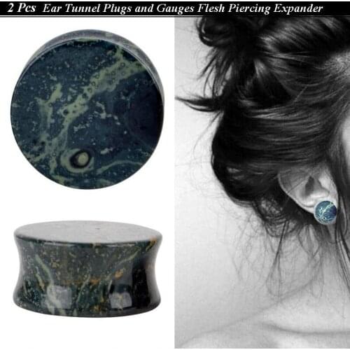 2PCS Natural Green Stone Ear Expansions Ear Reamer Dilations Ear Piercing Earrings Rings Ear Plugs Tunnels Weight Body Jewelery