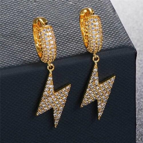 AAA+ Bling Hip Hop CZ Stone 1Pair Iced Zircon Lighting Earring Micro Paved Solid Back Earrings For Men Women Jewelry