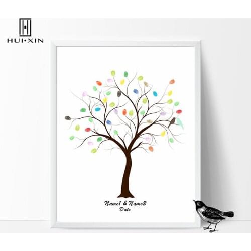 Cute Bird Standing On Wedding Tree Free Free Name Date Fingerprint DIY Guestbook for Engagement Party Wedding Ceremony Decor