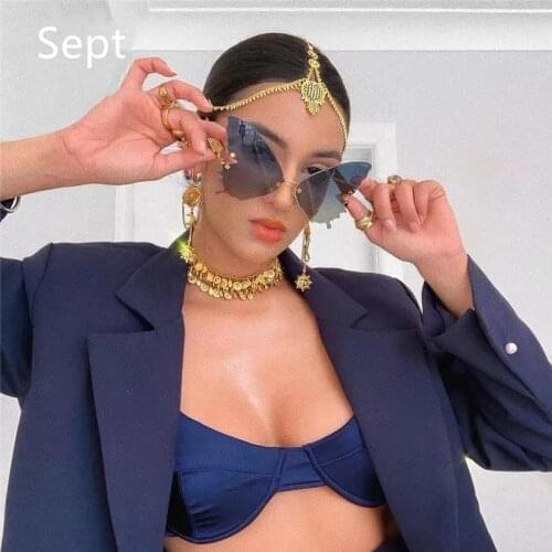 Butterfly Rimless Sunglasses Women Cat Eye Oversized Sunglasses Luxury Brand Glasses Gradient Fashion Trendy Sunglasses