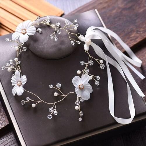 TANGTANG Brides Headdress Ribbon Hairband Simple Handmade Flower Yarn Hair Ornament Crystal HairBand Wedding Rhinestone Garment