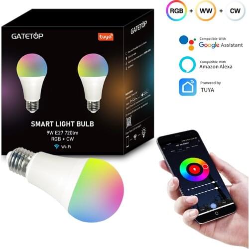 2pcs Voice Control 9w Rgbcw Smart Light Bulb Dimmable E27 B22 Wifi Led Magic Lamp Ac 220v Work With Alexa Google Home