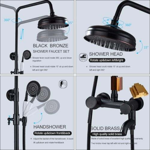 Vidric Vidric Bronze Black Shower Faucet Bathtub Shower System Rainfall Shower 3-way Hot Cold Single Handle Mixer Tap Swivel Tub