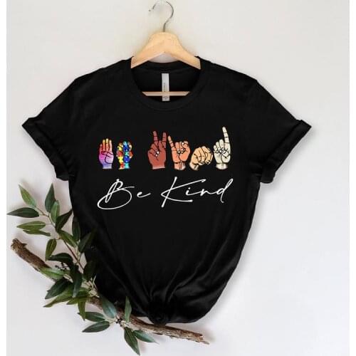 Be Kind Sign Language Rainbow love Shirt Short Sleeve Tees Fashion 100%Cotton O Neck Female Clothing Plus Size Casual Shirts y2k