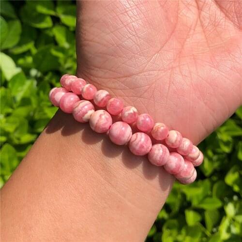 Natural Rhodochrosite Bracelet Round Beads Crystal Quartz Healing Stone Women Jewelry Gift