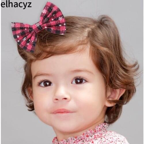 1PC New Cute 5'' Cotton Plaid or Denim Hair Bow Barrette Handmade DIY Hair Accessories for Girls Headwear Christmas Headwear