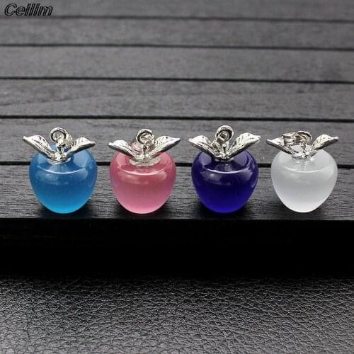 10PCS Pink White Opal Fruit Apple Charms Pendant with Metal Cap Accessories Jewelry Findings for Diy Earring Necklace Making