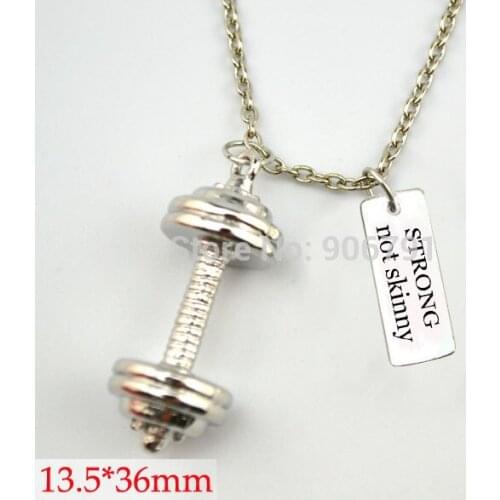 10pcs a lot Weightlifting barbell pendant and STRONG not skinny charms sports Gym necklace