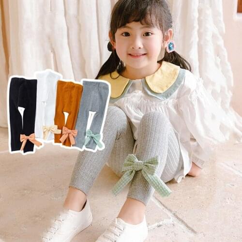 2021 Spring Baby Girls Big Bow Leggings Cotton Infant Toddler Girl Knitted Pants Children Legging Princess 0-6Y
