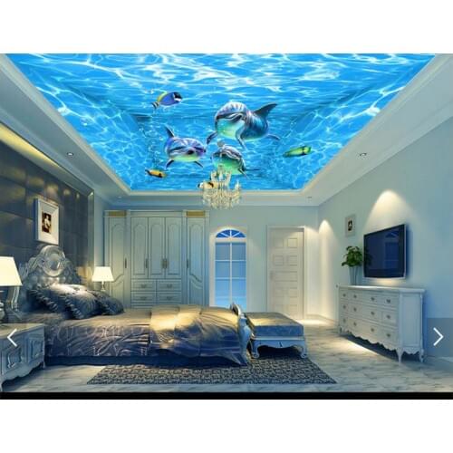 3D wallpaper custom 3d ceiling wallpaper murals Beautiful blue ocean water dolphin ceiling murals 3d living room photo wallpaper