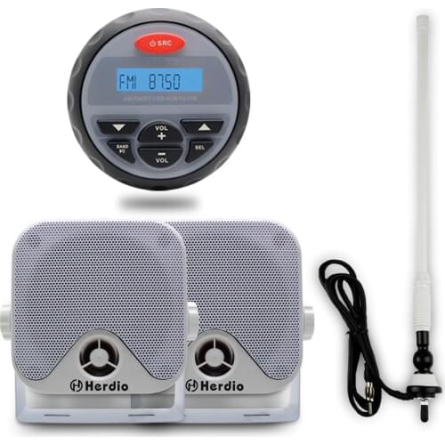 4" Waterproof Marine Gauge Bluetooth Stereo Motorcycle Audio FM AM Radio Boat ATV UTV+4" Heavy Duty Marine Box Speakers+Antenna