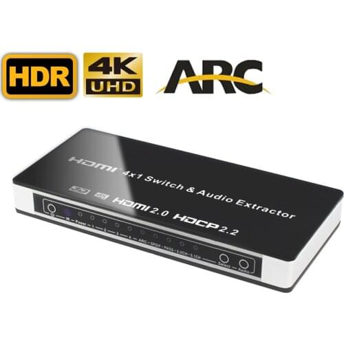 60Hz 4K HDMI Switch with audio extractor toslink&aux audio HDCP 2.2 ARC HDMI 2.0 Switch 4 in 1 Switcher HDMI audio extractor