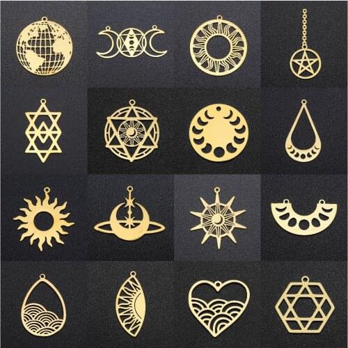 5Pcs Stainless Steel Moon Sun Star Of David Pendants Charms Connectors For DIY Necklace Bracelet Earring Dangles Jewelry Making