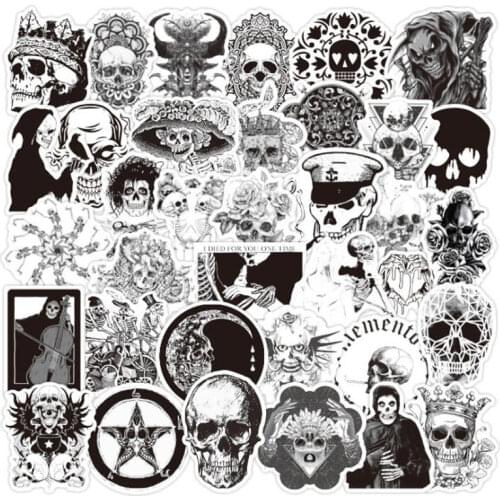 50 PCS Black and white funny Gothic Stylish Pirate Skull PVC Motorcycle Car Sticker