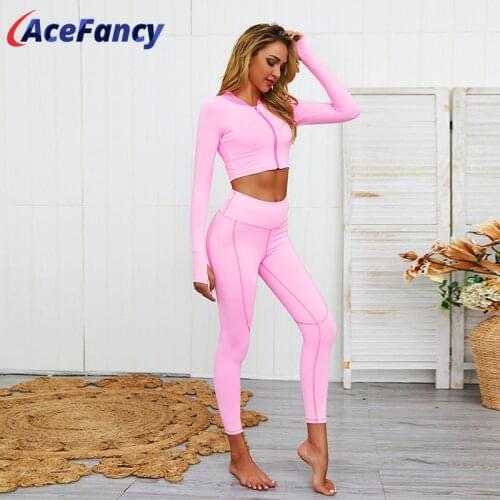 Acefancy Casual Set Two Piece Set Zipper Front Long Sleeve Jacket Hight Waist Leggings Sportwear ZC2206 Fitness Suit Women Gym