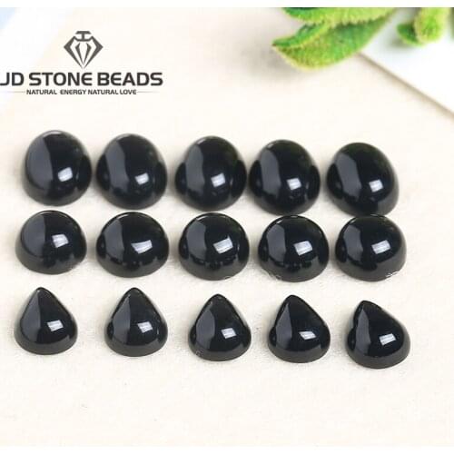 10pcs/Lot Natural Black Agate Cabochon Round/Oval/Drop Shape Loose Gemstone Beads For DIY Ring Pendant Handmade Jewelry