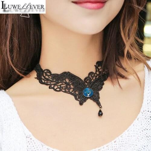 Black Butterfly Lace 003 Necklace 12mm 18mm Snap button Choker Necklace Women Fashion Gothic Choker Handmade Charm Jewelry Gift
