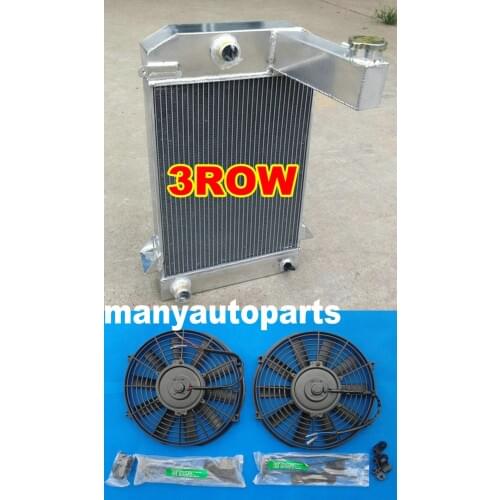 HI-PERF. 3 ROW ALUMINUM ALLOY RADIATOR FOR TRIUMPH TR2/TR3/TR3A/TR3B MT + 2X FAN