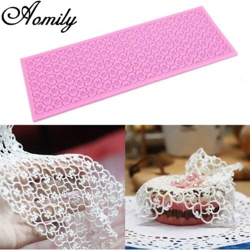 Aomily Lace Flowers Crown Texture Silicone Square Mat Pad DIY Cake Fondant Decorating Mould Bakeware Lace Mold Kitchen Bakeware