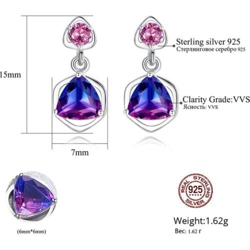 HOT Sell S925 Sterling Silver womens Crystal zircon ruby sapphire Korean version micro inlaid rainbow Stone Earrings