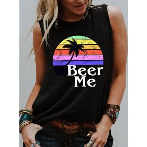 Beer Me Tank top Funny summer trendy Loose tank beach party shirts women fashion casual vintage tops