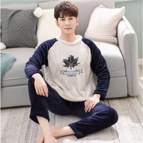 Cartoon Pajamas Set Mens Clothing Coral Fleece Pyjamas Autumn Winter Flannel Thicken Warm Sleepwear Suit Casual Homewear XXXL
