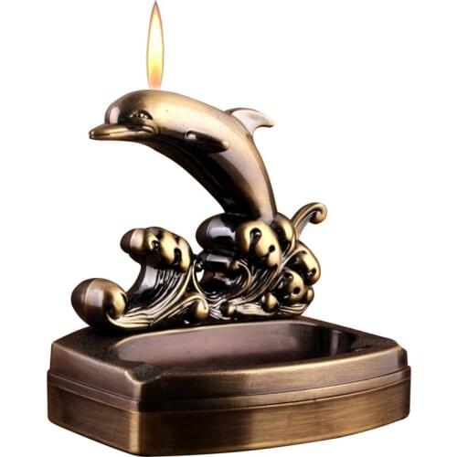 New Kind Dolphin Shaped Cigarette Accessories Ashtray With Butane Gas Lighter Wholesale Factory