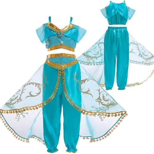 NEW Aladdin jasmin Halloween costume Aladdin and the magic lamp Princess Jasmine Cosplay Costume jasmine princess girls dresses