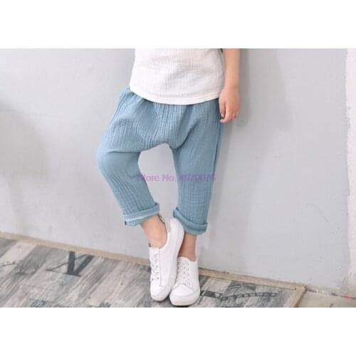 DHL 100pcs 3-8Y Solid Color Linen Pleated Children Ankle-length Pants for Baby Boys Pants Harem Pants