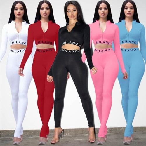 2021 Autumn And Winter Sexy Solid Color Tight 5-Color Long-Sleeved Two-Piece Suit