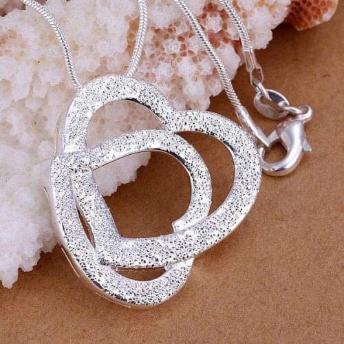 P242 Free Shipping silver plated Necklace, 925 fashion silver jewelry Frosted double heart /MYHDSFWO MYHDSFWO