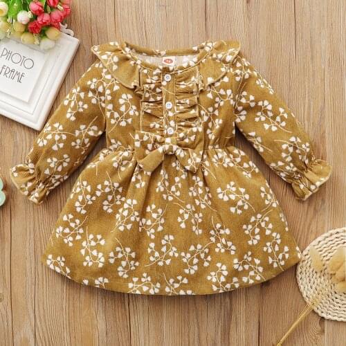Winter Fall Girls Floral Dress Long Sleeve Corduroy Clothes Children Kids Costumes Baby Rompers Vestidos Bebe Mesh 3 4 Year