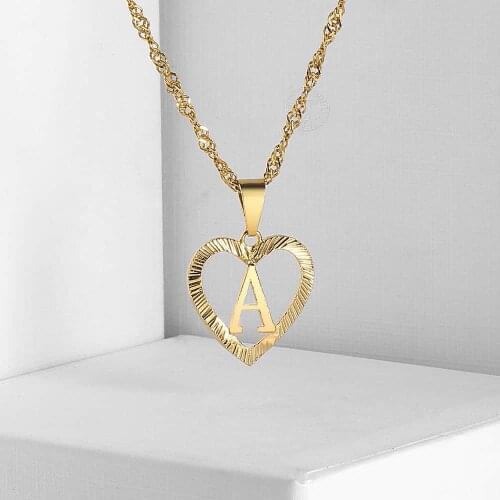 Initial Letter Pendant for Women Heart Love Shaped Swirl Cut Out Alphabet Jewelry Gifts Womens Yellow Gold Color Pendant LGP373