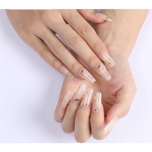 Gold Foil Translucent Coffin Presson False Fingernails Ballet Creamy White Press on Fake nails SM19210537