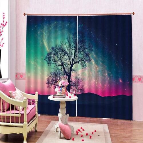 Simple tree Curtains Nature Natural Colored night sky For Living room Bedroom Blackout Window Drapes Decor Sets 2 Panels Hooks
