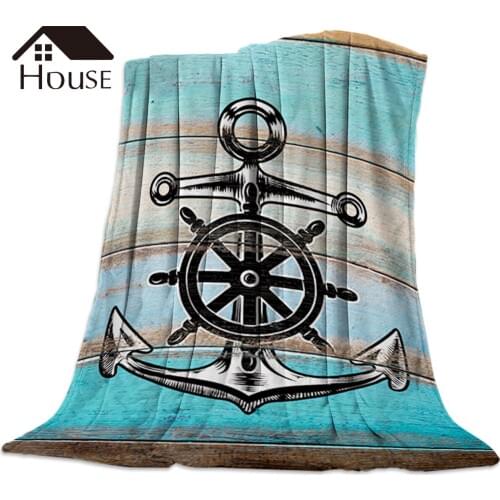 Retro Wood With Anchor Nautical Style Printed Nap Blanket Soft Comfortable Velvet Plush Navigation Blankets Warm Sofa Bed Sheets