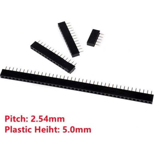 10pcs 2.54mm Spacing Single Row Female 1x5/6/10/40p Plastic Height 5.0mm Straight Plug Short Body Female Seat Pin Socket