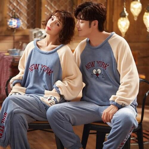 SOUGEN Winter Couples Pajamas Set Cute Animal Sleepwear Flannel for Women Pijamas Men Plush Sleepwear Pyjamas Suit Home Clothing
