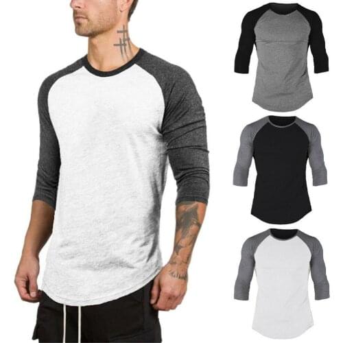 Spring Autumn T Shirt Men Color Block 3/4 Sleeve T Shirt for Men Casual Basic Top Tees Male Bottoming Top T-Shirts ropa hombre