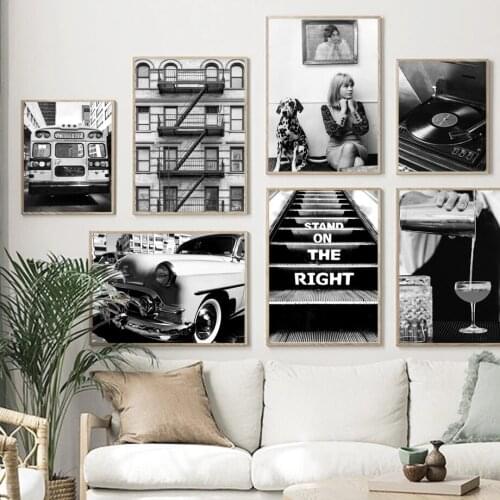 WTQ Vintage Wall Art Canvas Painting Classic Car Bus Woman Record Dog Nordic Posters Prints Pictures For Living Room Home Decor