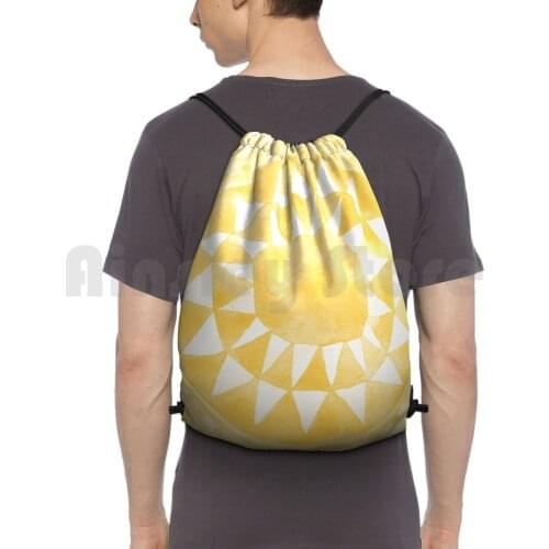 Yellow Tribal Circle Backpack Drawstring Bag Riding Climbing Gym Bag Pattern Bohemian Ethnic Tribal Boho African Watercolor