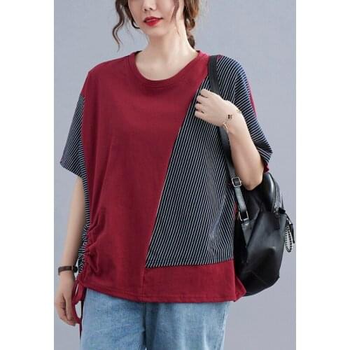 100% Cotton Women Summer Casual T-shirts New Arrival 2021 Simple Style Patchwork Color Loose Female Short Sleeve Tops Tees S3986