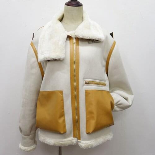 Woman Clothing Fashion Automotive Fur Lined Coats Lady Winter Thick Velvet Outerwear Leather Coats Star Streetwear Women A102