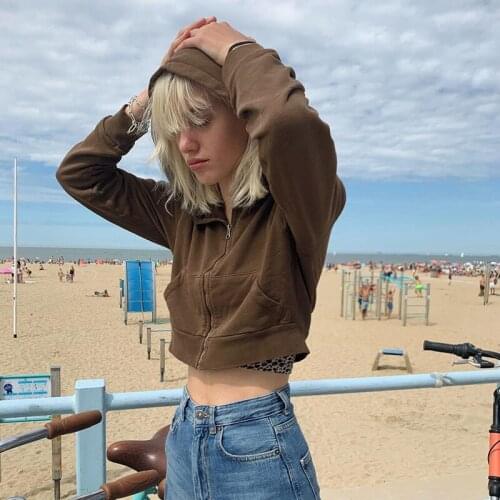 Ladies Spring and Summer Fashion Long-Sleeved Zipper Hoodie Sweater Pocket Fashion Solid Color Coat Fashion Short Ladies Top