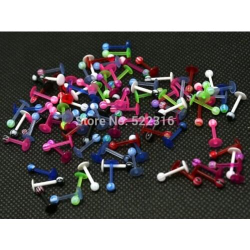 1.2*10*4/4mm mornoe labret jewelry lip ring mix color with ball design 100pcs acrylic body piercing jewelry bioplast barbell