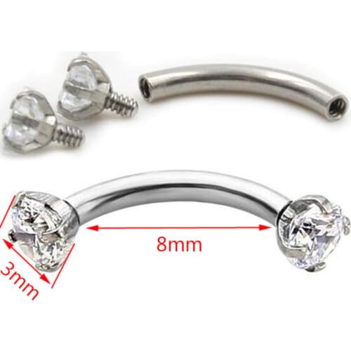 1 Piece 16G 1.2mm Stainless Steel Eyebrow Rings Eye Rings Round Zircon Internally Threaded Eyebrow Ring Body Piercing Jewelry
